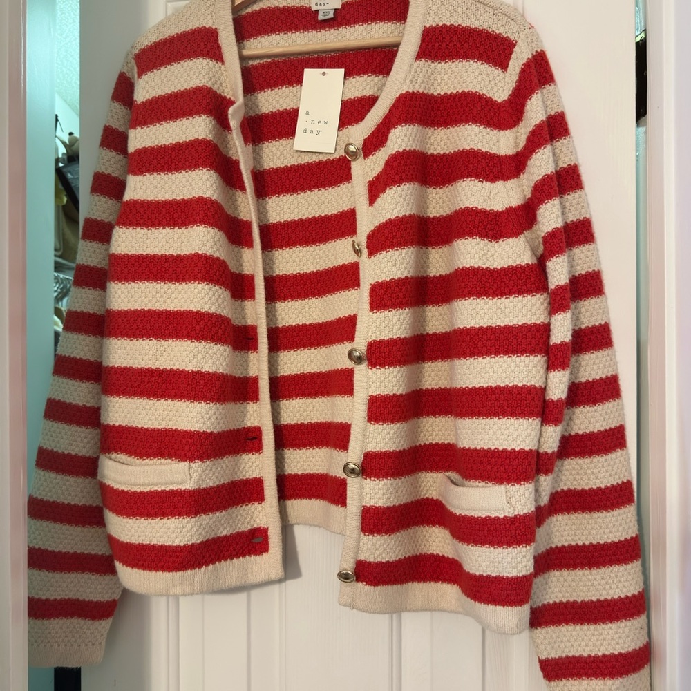 a new day Red and Cream Striped Knit Cardigan - Picture 2 of 3